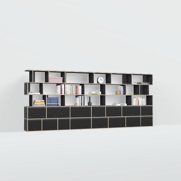 Wall Storage in Black with Drawers