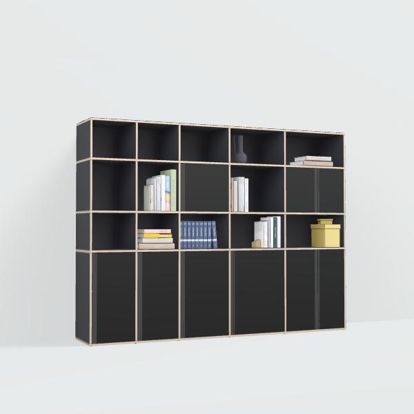 Wall Storage in Black with Doors and Backpanels