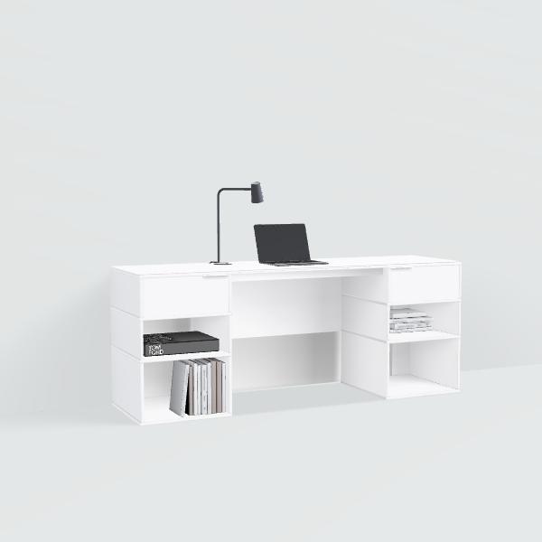 Desk in White with Drawers and Cable Management