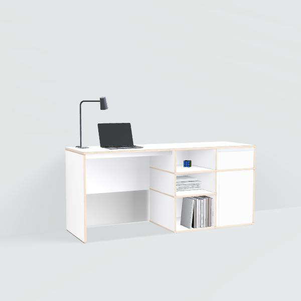 Desk in White with Doors and Drawers